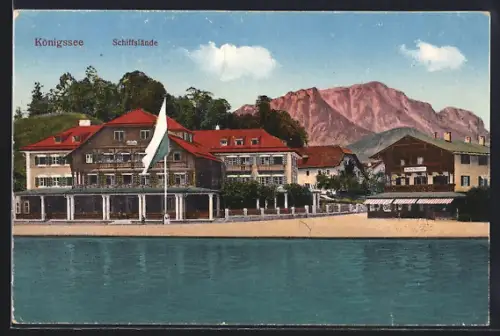 AK Königssee / Berchtesgaden, Schiffslände mit Häuserpartie