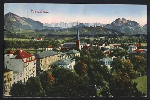 AK Rosenheim / Bayern, Ortsansicht aus der Vogelschau mit Kirche