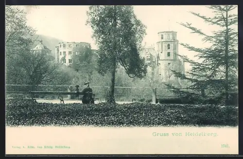 AK Heidelberg / Neckar, Ortspartie am Schloss