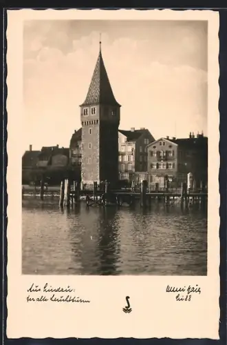 AK AK Lindau / Bodensee, Blick auf den alten Leuchtturm