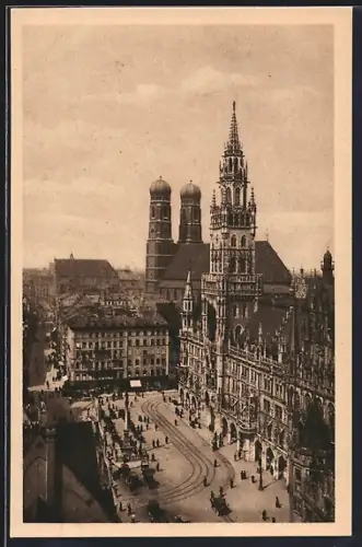 AK München, Marienplatz mit Rathaus