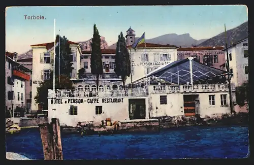 AK Torbole, Ortspartie mit Hotel-Pension Lago di Garda