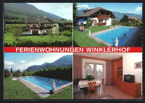 AK Lana /Südtirol, Ferienwohnungen Winklerhof im Villenerweg 7, Innenansicht, Aussenansichten mit Pool