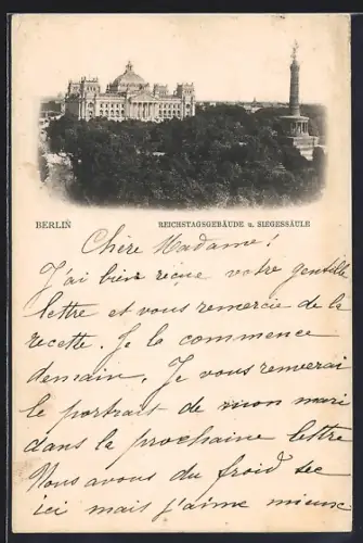 AK Berlin, Reichstagsgebäude u. Siegessäule