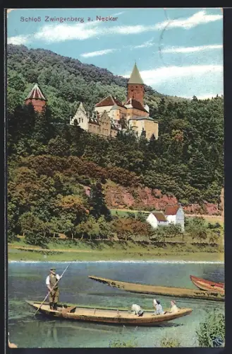 AK Zwingenberg / Neckar, Schloss mit Neckarpartie