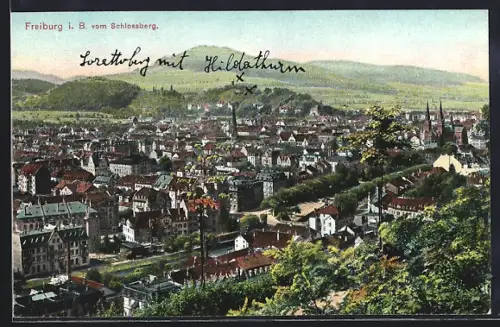 AK Freiburg / Breisgau, Blick auf die Ortschaft vom Schlossberg