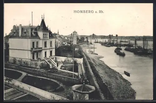 AK Homberg / Duisburg, Ortsansicht, Flusskähne