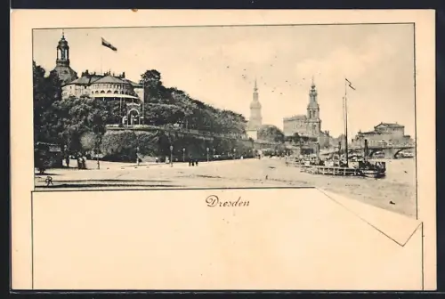 AK Dresden, Partie am Elbufer mit Belvedere