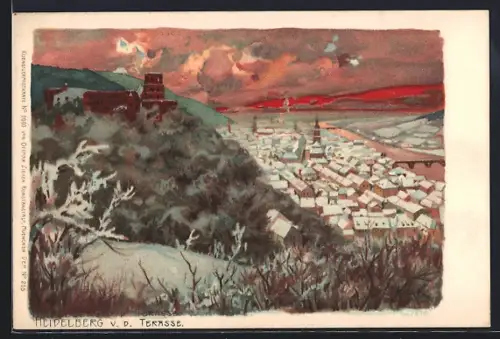 Künstler-AK Heidelberg / Neckar, Ortsansicht im Winter von der Terrasse aus