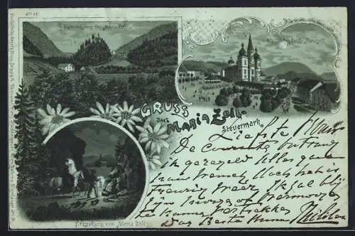 Lithographie Maria Zell, Sigmundsberg, Entstehung von Maria Zell, Wallfahrtskirche