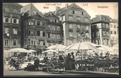 AK Graz, Hauptplatz mit Markt
