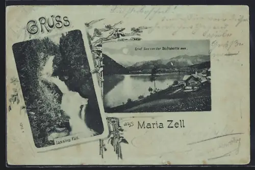 AK Maria Zell, Lassing-Fall, Erlaf-See von der Stiftshütte aus