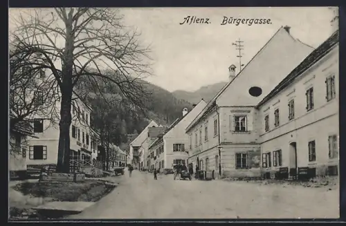 AK Aflenz, Bürgerstrasse mit Geschäfte und Auto