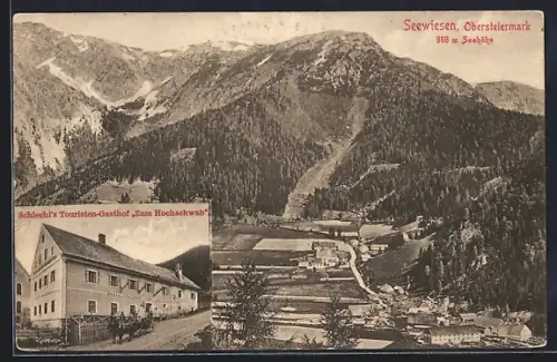 AK Seewiesen, Schiechl`s Touristen-Gasthof Zum Hochschwab, Ortsansicht