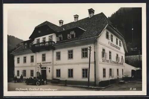 AK Gusswerk, Gasthof Bogensberger mit Auto am Eingang