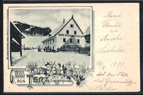 AK Terz /Steiermark, Gasthof zur Steierischen Grenze im Schnee