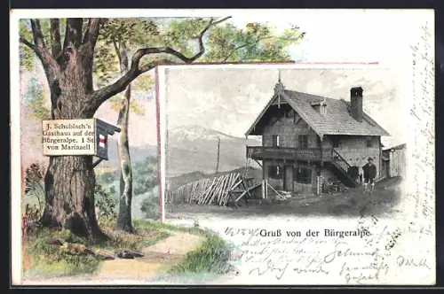 AK Mariazell, Schublachs Gasthaus auf der Bürgeralpe