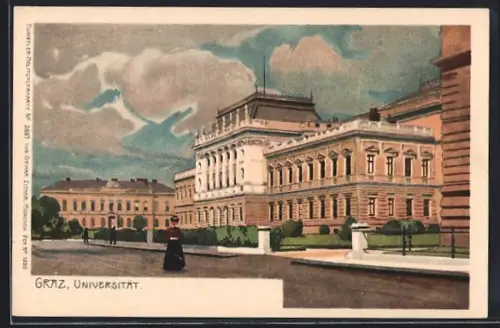 Lithographie Graz, Blick auf die Universität