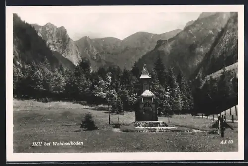 AK Weichselboden, Partie in der Höll, Kapelle mit Bergen
