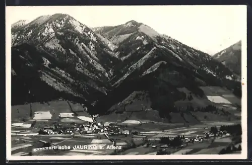 AK Jauring b. Aflenz, Teilansicht mit Bergen
