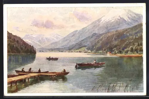 Künstler-AK Maria Zell /Erlaufsee, Panorama mit Booten