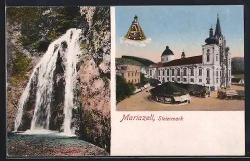 AK Mariazell /Steiermark, Wallfahrtskirche mit Gnadenbild, Marien-Wasserfall