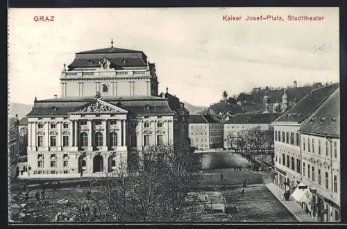AK Graz, Kaiser Josef-Platz mit Stadttheater