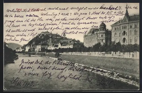 AK Graz, Uferpartie mit Justizpalast