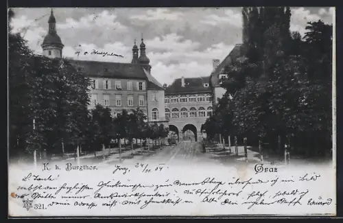 AK Graz, K. k. Burtor mit Strassenpartie