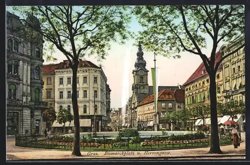 AK Graz, Bismarckplatz und Herrengasse