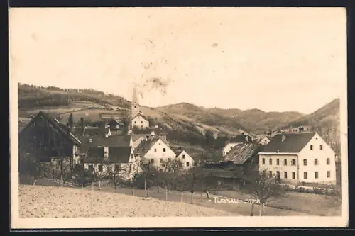 AK Turnau /Stmk., Ortsansicht mit Kirche vom Feld aus