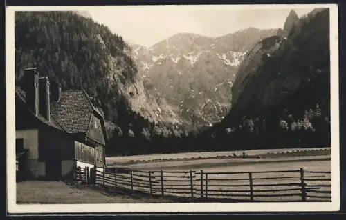 AK Weichselboden, Partie in der Höll mit Blick auf die Berge