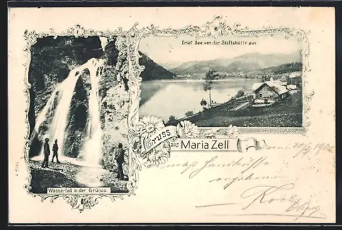 AK Maria Zell, Wasserfall in der Grünau, Erlaf See von der Stiftshütte aus