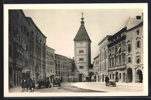AK Wels, Stadtplatz mit Leuten