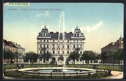 AK Leoben, Kaiser Josef-Platz mit Grand Hotel Gärner