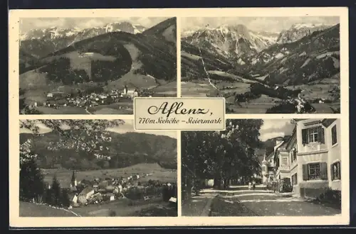 AK Aflenz /Steiermark, Ortsansicht aus der Vogelschau, Strassenpartie mit Gasthof