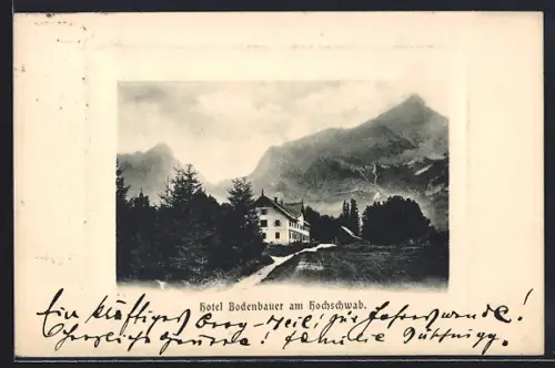 AK Hochschwab, Hotel Bodenbauer gegen das Gebirge