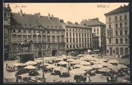 AK Wien, Am Hof, Reiterstandbild und Marktstände