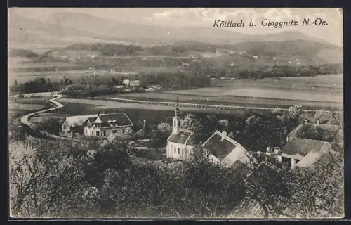 AK Köttlach, Blick auf den Ort und die Kirche