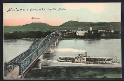 AK Mautern a. d. Donau, Gottweig, Raddampfer auf der Donau