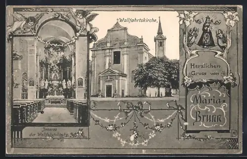 AK Wien, Hadersdorf-Weidlingau, Wallfahrtskirche Maria Brunn mit Innenansicht
