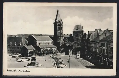 AK Eisenach, Karlsplatz mit Denkmal aus der Vogelschau