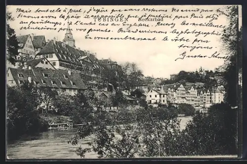 AK Tübingen, Neckarbad mit Ortspanorama