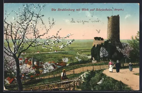 AK Schriesheim, Die Strahlenburg mit Blick auf Schriesheim