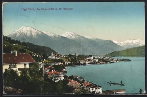 AK Tegernsee, Ortsansicht mit Bergpanorama aus der Vogelschau