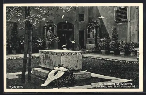 AK Würzburg, Lausamgärtchen Neumünster, Grabmal Walter v. d. Vogelweide