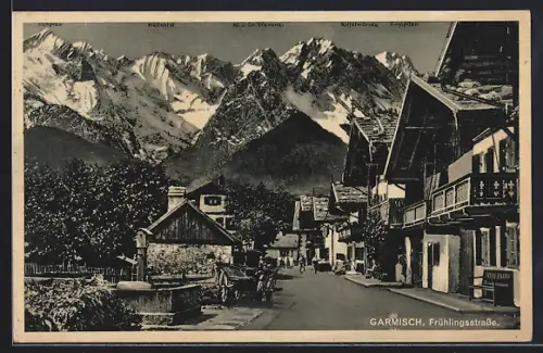 AK Garmisch, Frühlingsstrasse mit Alpenspitze, Höllental, Waxensteine