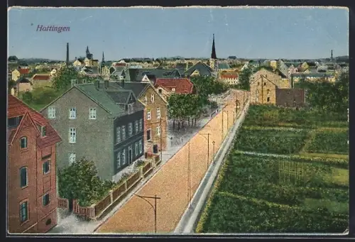 AK Hattingen / Ruhr, Strassenmotiv mit Blick auf die Stadt