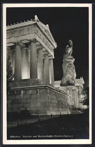 AK München, Bavaria und Ruhmeshalle bei Nacht