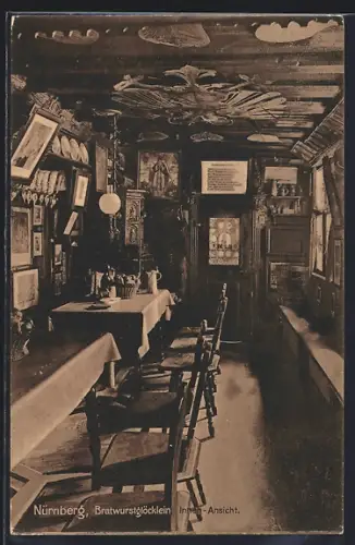 AK Nürnberg, Gasthaus Bratwurstglöcklein, Innenansicht